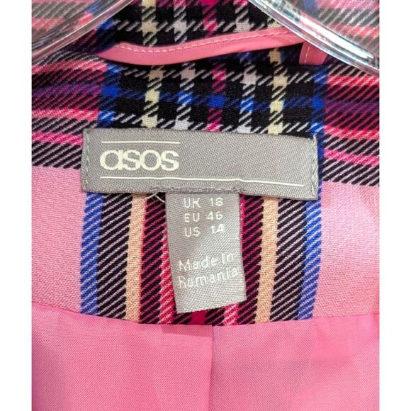 ASOS Womens 14 Pink Check Plaid Double Breasted Blazer NWOT - Picture 7 of 8